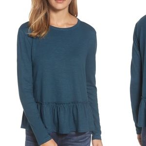 WHITE Caslon long sleeve peplum top NWOT